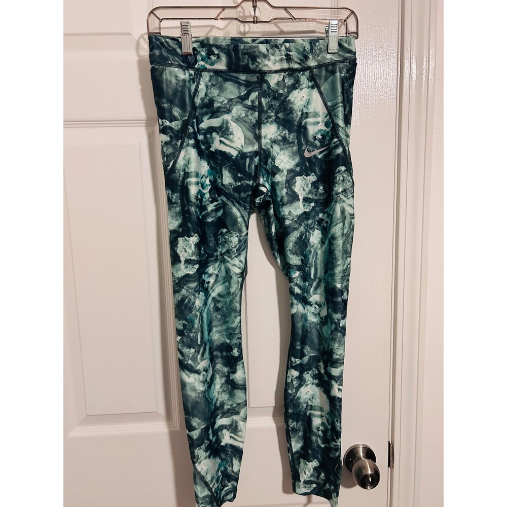 Nike Running Leggings Womens Medium Green Marble Tie Dye Excellent Reflective